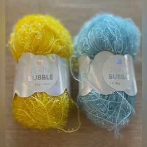Rico Design Creative Bubble Yarn 2 Skeins 100% Polyester YELLOW & BLUE LOT NEW